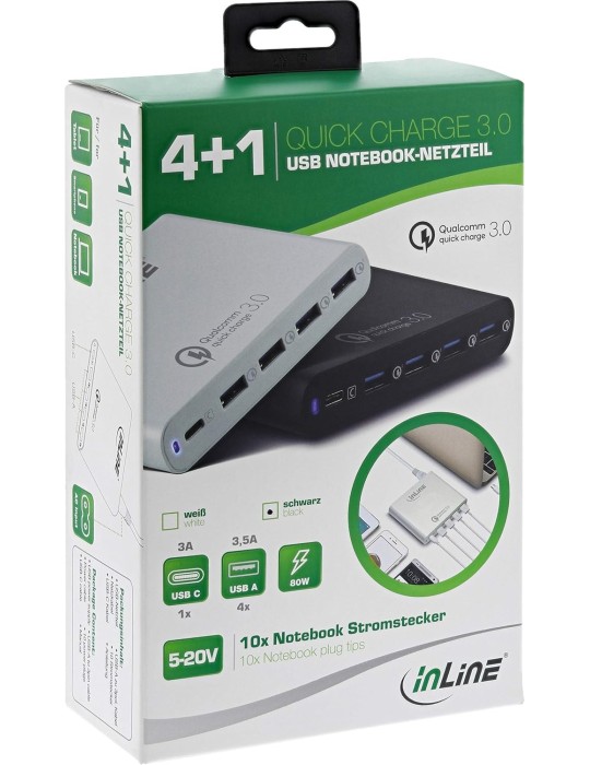 Chargeur USB multiports 80W – 4x USB-A + 1x USB-C